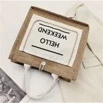 Women Color Blocking Letter Printed Woven Tote Bag - Image 3