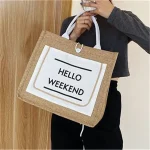 Women Color Blocking Letter Printed Woven Tote Bag - Image 6