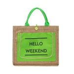 Women Color Blocking Letter Printed Woven Tote Bag - Image 7