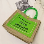 Women Color Blocking Letter Printed Woven Tote Bag - Image 8