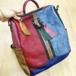 Retro Style Women Fashion Blocking Color Patchwork Design Backpack - Image 2