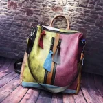 Retro Style Women Fashion Blocking Color Patchwork Design Backpack - Image 3