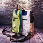 Retro Style Women Fashion Blocking Color Patchwork Design Backpack - Image 4