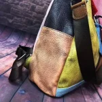 Retro Style Women Fashion Blocking Color Patchwork Design Backpack - Image 6