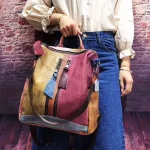Retro Style Women Fashion Blocking Color Patchwork Design Backpack - Image 7