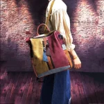 Retro Style Women Fashion Blocking Color Patchwork Design Backpack - Image 8