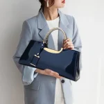 Fashion Women Elegant Patent Leather Solid Color Large-capacity Handle Bag
