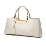 Fashion Women Elegant Patent Leather Solid Color Large-capacity Handle Bag - Image 3