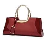 Fashion Women Elegant Patent Leather Solid Color Large-capacity Handle Bag - Image 5