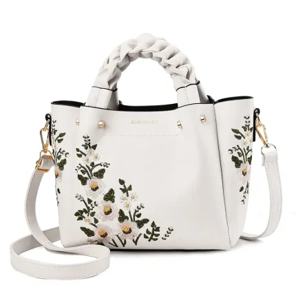 Women Vintage Flower Design Graphic Pattern Solid Color Large Capacity Shoulder Handle Bag