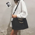 Women Casual Multi Pocket Design Solid Color Shoulder Handle Bag - Image 3