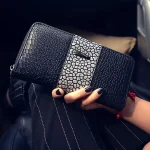 Women Fashion Color Blocking Crocodile Grain Long Wallet PU Purse - Image 2
