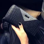 Women Fashion Color Blocking Crocodile Grain Long Wallet PU Purse - Image 3