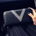 Women Fashion Color Blocking Crocodile Grain Long Wallet PU Purse - Image 4