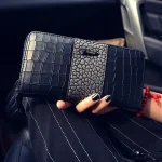 Women Fashion Color Blocking Crocodile Grain Long Wallet PU Purse - Image 6