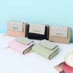 Women Basic Flower Pattern Buckle Zipper Design PU Wallet - Image 2