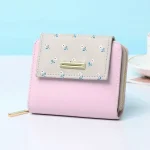 Women Basic Flower Pattern Buckle Zipper Design PU Wallet - Image 8