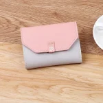 Women Basic Folding Buckle Design Color Blocking PU Wallet - Image 2
