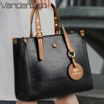 Women Casual Pendant Design Solid Color Large Capacity PU Handle Bag - Image 2