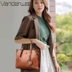 Women Casual Pendant Design Solid Color Large Capacity PU Handle Bag - Image 3
