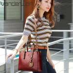 Women Casual Pendant Design Solid Color Large Capacity PU Handle Bag - Image 4