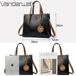 Women Casual Pendant Design Solid Color Large Capacity PU Handle Bag - Image 5