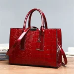 Women Vintage Zipper Design Crocodile Pattern Large Capacity PU Handle Bag