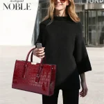 Women Vintage Zipper Design Crocodile Pattern Large Capacity PU Handle Bag - Image 2