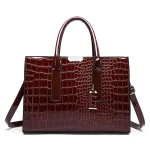 Women Vintage Zipper Design Crocodile Pattern Large Capacity PU Handle Bag - Image 7