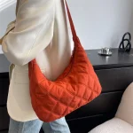 Women Casual Basic Rhombus Stitching Solid Color Nylon Shoulder Bag