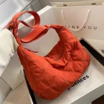 Women Casual Basic Rhombus Stitching Solid Color Nylon Shoulder Bag - Image 2