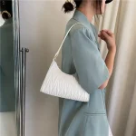 Women Basic Zipper Crease Design Solid Color PU Underarm Bag - Image 3