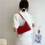 Women Basic Zipper Crease Design Solid Color PU Underarm Bag - Image 4