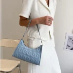 Women Basic Zipper Crease Design Solid Color PU Underarm Bag - Image 5