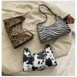 Women Chic Zipper Design Zebra Leopard Cow Pattern PU Underarm Bag - Image 2