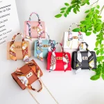Women Elegant Flap Buckle Design Silk Scarf Decoration Solid Color PU Crossbody Bag - Image 2