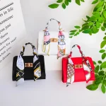 Women Elegant Flap Buckle Design Silk Scarf Decoration Solid Color PU Crossbody Bag - Image 3