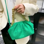 Women Casual Thick Chain Crease Design Solid Color Soft Fabric Crossbody Clutch Bag - Image 2