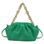 Women Casual Thick Chain Crease Design Solid Color Soft Fabric Crossbody Clutch Bag - Image 6