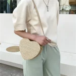 Women Creative Sweet Heart Shaped Weave Design Solid Color Straw Crossbody Bag - Image 2
