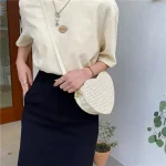 Women Creative Sweet Heart Shaped Weave Design Solid Color Straw Crossbody Bag - Image 4