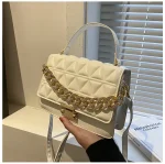 Women Casual Chain Design Rhombus Embossing Solid Color PU Crossbody Bag - Image 3