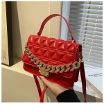 Women Casual Chain Design Rhombus Embossing Solid Color PU Crossbody Bag - Image 4