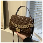 Women Casual Chain Design Rhombus Embossing Solid Color PU Crossbody Bag - Image 5