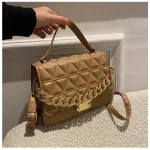 Women Casual Chain Design Rhombus Embossing Solid Color PU Crossbody Bag - Image 6