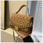 Women Casual Chain Design Rhombus Embossing Solid Color PU Crossbody Bag - Image 8