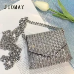Women Sparkling Chic Rhinestone Decoration Flap Design Solid Color Evening Bag - Image 3