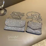 Women Sparkling Chic Rhinestone Decoration Flap Design Solid Color Evening Bag - Image 5