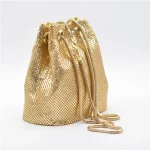 Women Fashion Sparkling Drawstring Design Sequin Decorative Bucket Evening Bag
