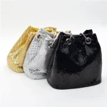 Women Fashion Sparkling Drawstring Design Sequin Decorative Bucket Evening Bag - Image 3